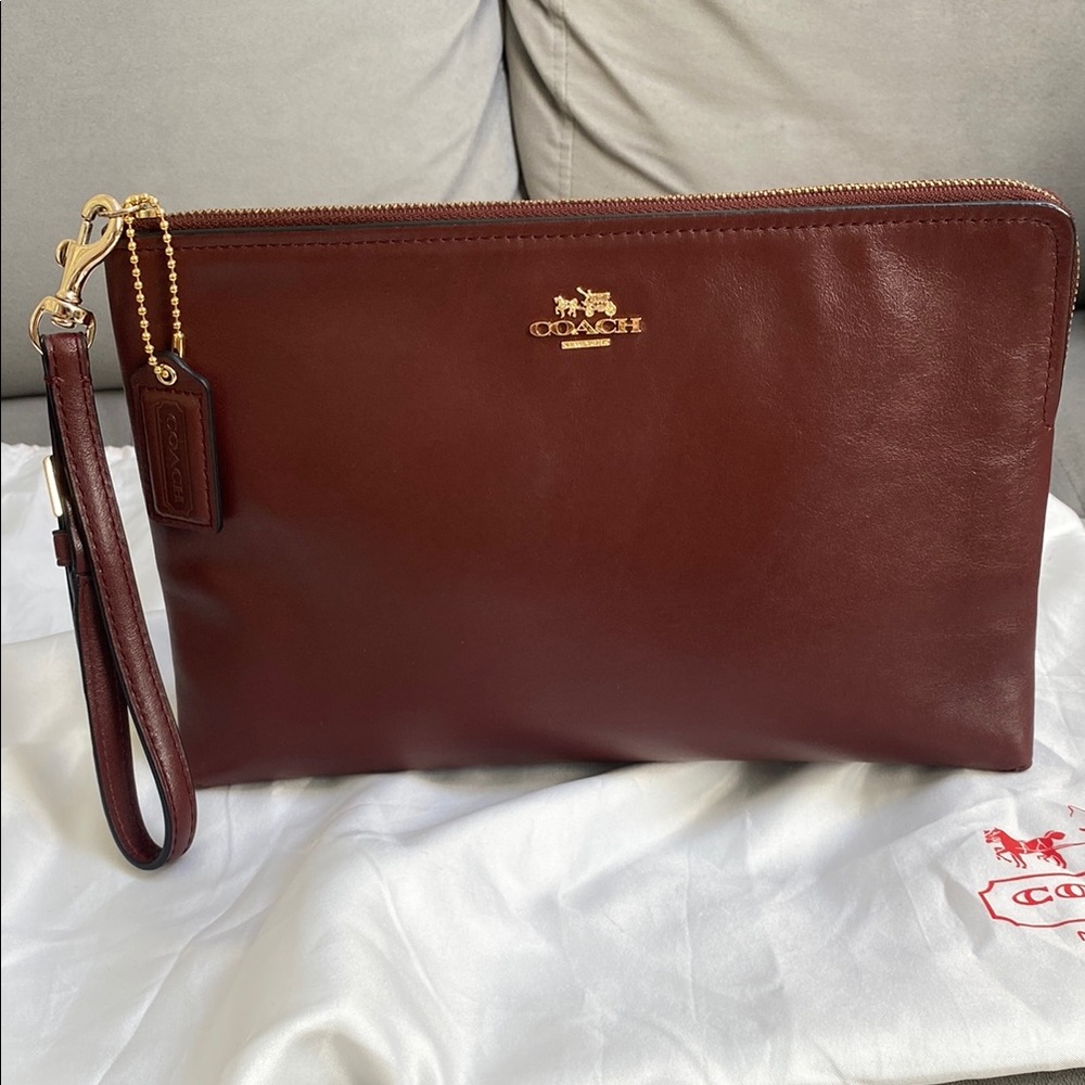Coach large zip pouch in oxblood